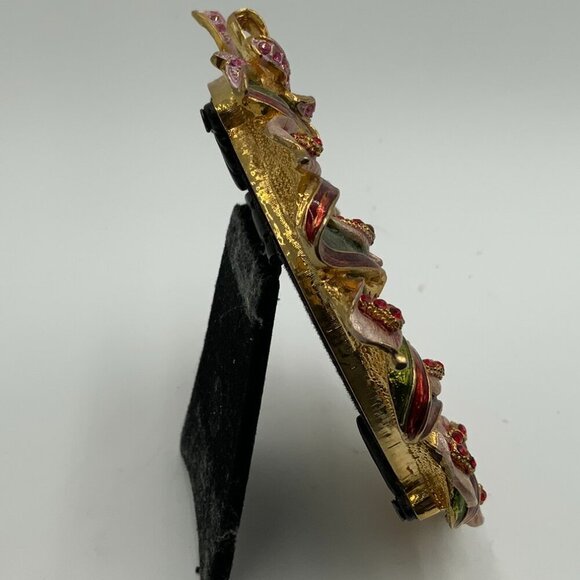 NEW Heart Shape Enameled Gold Toned Picture Frame Red Rhinestones & Green Leaves - Picture 4 of 6